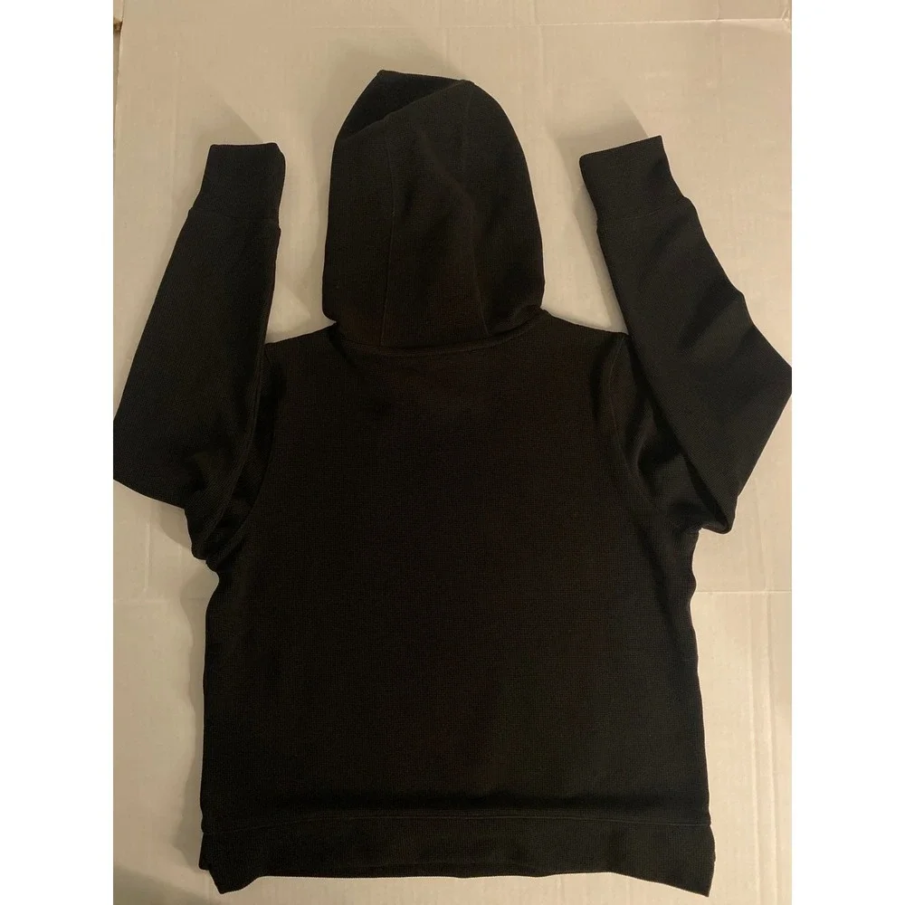 DKNY Tech Waffle Hoodie Black Long Sleeve Thermal Pullover Womens XS Casual - Picture 9 of 9